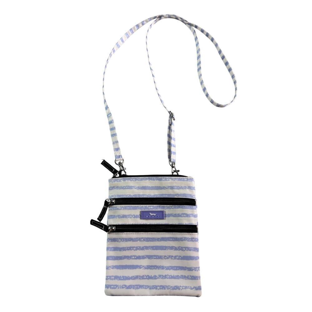 Scout Crossbody Bag Blue White Stripe Nylon Multi Zip Travel Purse Adjustable